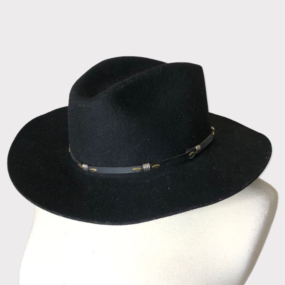 Wrangler Classics Wool Felt Outback Hat Black Wool Leather Trim Women Medium EUC